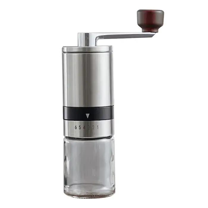 Moulin à café manuel en acier inoxydable avec mécanisme de meulage en céramique et nœud en bois pour café et poivre occasions quotidiennes et festives