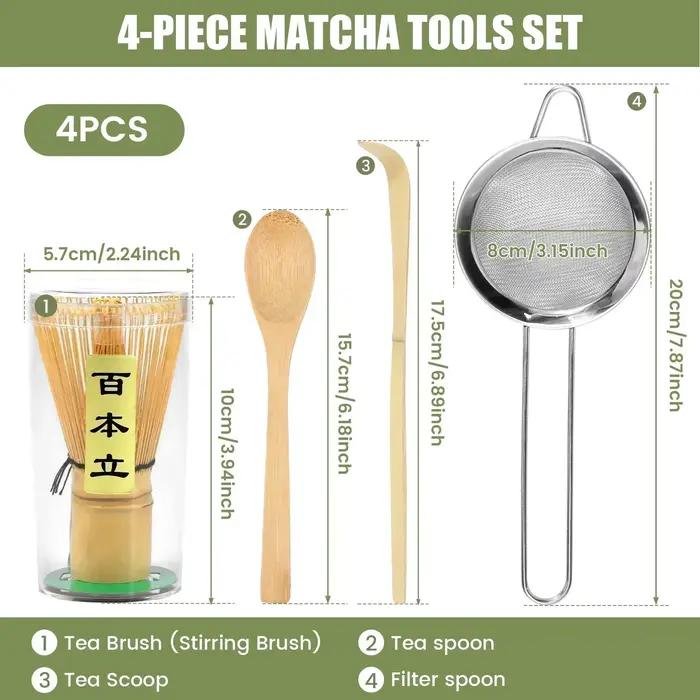 Ensemble de fouets Matcha en bambou fait à la main avec cuillère à thé traditionnelle, passoire à thé profonde et support de rangement pour amateurs de thé et débutants
