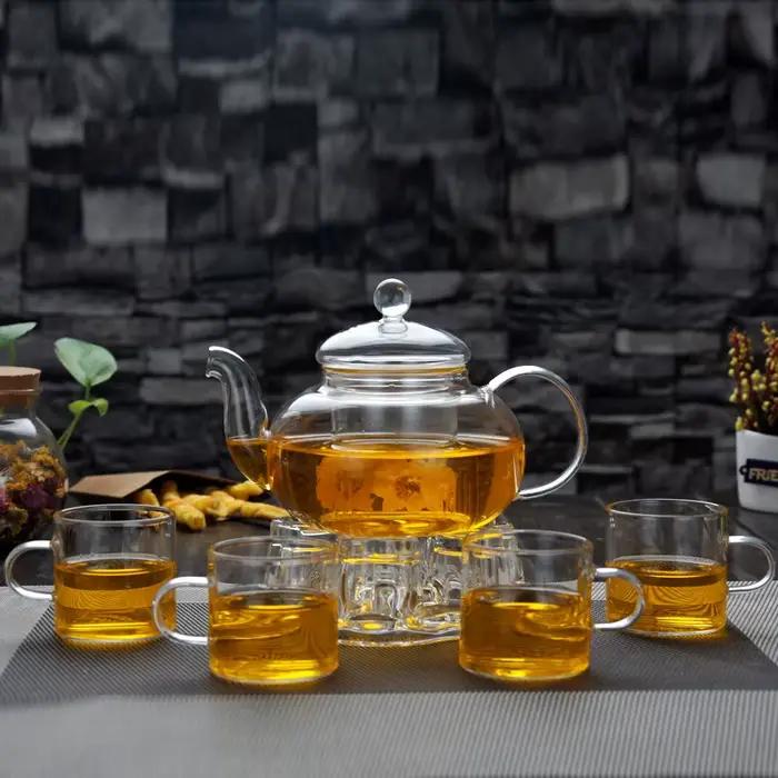 Service à thé en verre borosilicate avec théière à fleurs et ensemble de filtration pour occasions spéciales et usage quotidien