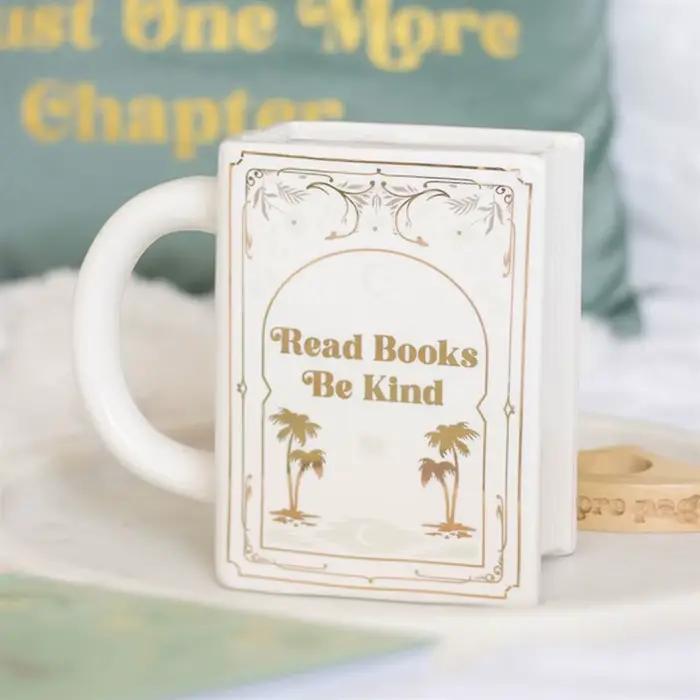 Tasse en porcelaine en forme de livre avec poignée design vintage motifs en feuille d'or couleur orange rose vert clair pour amoureux des livres et lecteurs occasions spéciales
