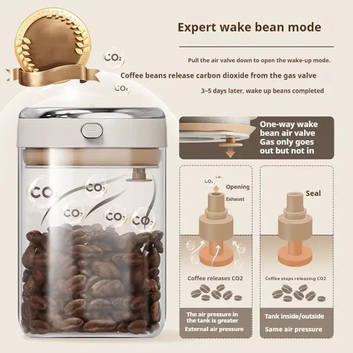 Boîte à café Tina Wimcn moderne avec valve CO2 et tracker de fraîcheur pour collation aux céréales et décoration Noël Halloween