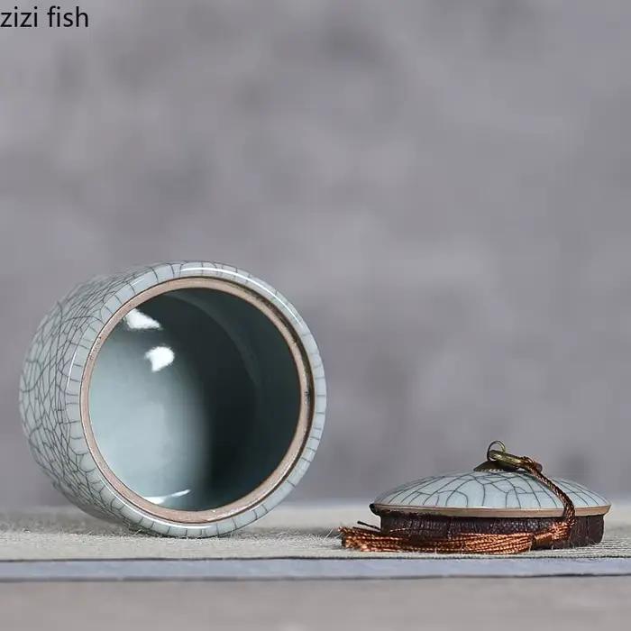Boîte à thé en céramique craquelée avec couvercle pour bureau et décoration de maison multicolore original et pratique