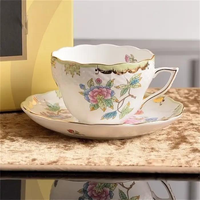 Tasse à café et soucoupe de thé de l'après-midi créatives, impression de fleurs et d'oiseaux, ensemble de tasses à thé noires, fournitures de cuisine, cadeau pour occasions spéciales