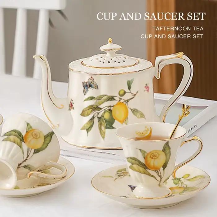 Ensemble de tasses à café et soucoupes au citron européen, théière de luxe en céramique, bouilloire à expresso, machine à thé, bouilloires de Tania siciliennes pour café et thé à offrir pour occasions spéciales