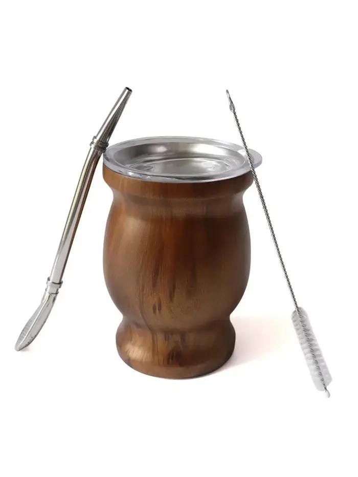 Tasse Yerba Mate Gourde Argentine à Double Paroi avec Bombillas et Brosse de Nettoyage pour Utilisation Quotidienne et Occasions Spéciales
