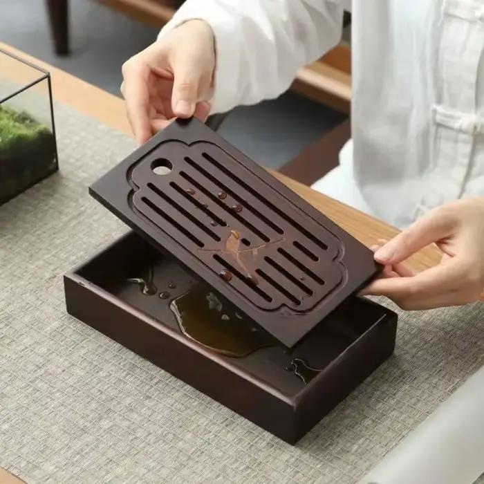 Plateau à thé chinois rétro en bambou naturel