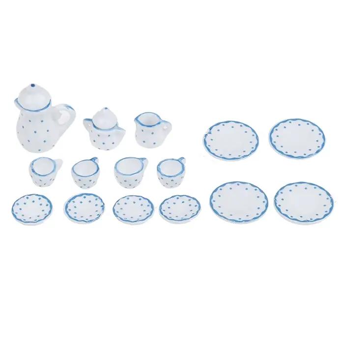 Ensemble de tasses à café et thé en résine gris clair pour maison de poupée 1:12, 15 pièces, décorations de miniatures pour intérieur, occasion spéciale