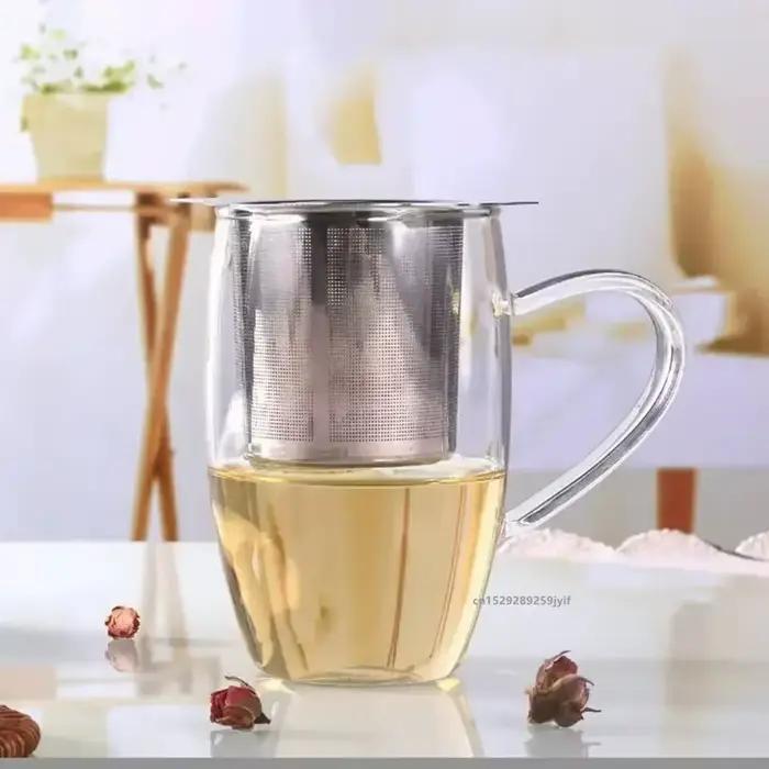 Infuseur à thé en vrac en acier inoxydable à double poignée avec couvercle