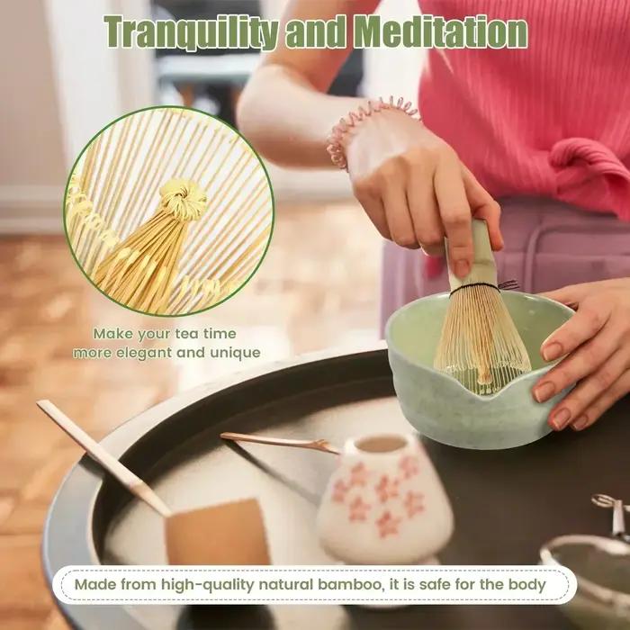 Ensemble de fouets Matcha en bambou fait à la main avec cuillère à thé traditionnelle, passoire à thé profonde et support de rangement pour amateurs de thé et débutants