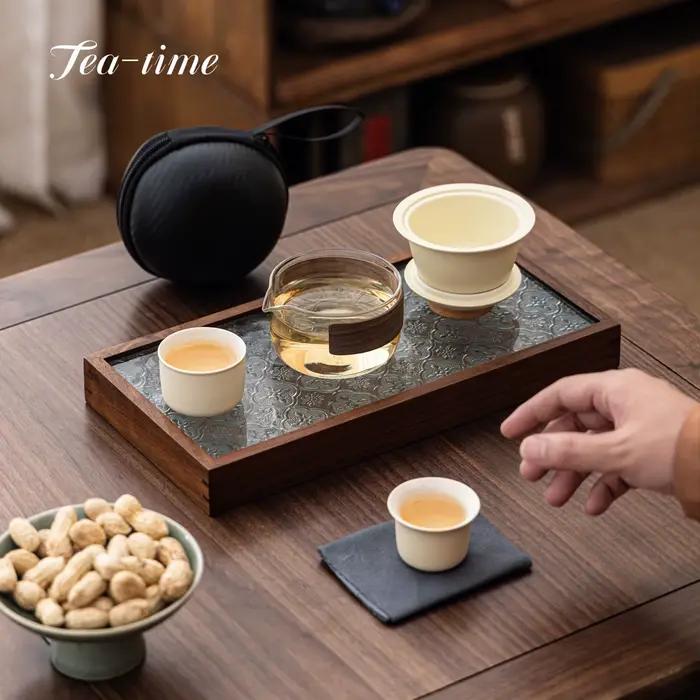 Ensemble de thé de voyage en céramique, set complet pour cérémonies de thé, picnics et randonnées, cadeau idéal pour collectionneurs et amateurs de thé ```