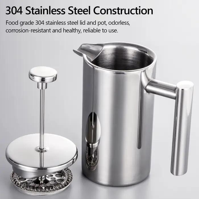 Cafetière à pression française en acier inoxydable avec isolation à double paroi pour café de haute qualité pour usage domestique et professionnel