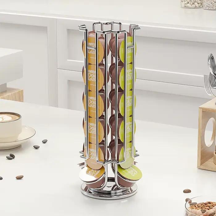 2025 Dolce Gusto Pod Holder Stand Rack Display 360 ° capsules de café rotatives plaquées supports métalliques noirs