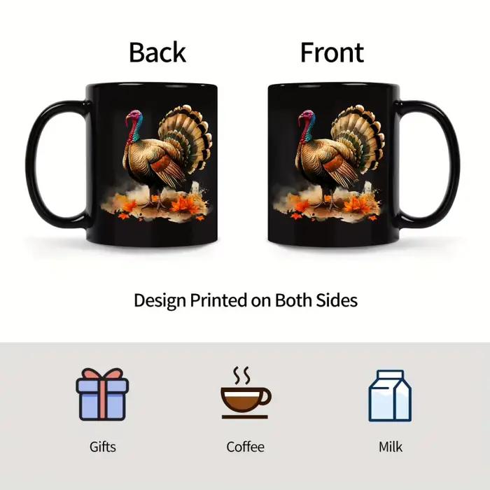 Tasse à café turque design dinde noire feuilles automne Thanksgiving occasion spéciale durable poterie noir