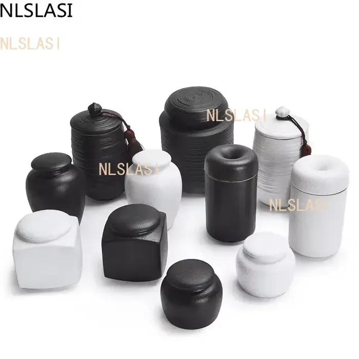 Boîte à thé en céramique noire de grande capacité pour thé, épices, bonbons, décoration intérieure élégante et pratique pour la maison ou les voyages
