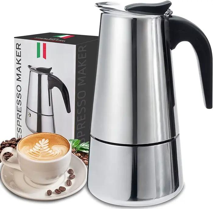 Moka Pot en acier inoxydable pour 9 tasses de café expresso, idéal pour grandes familles, groupes d'amis, occasions spéciales et cadeaux d'affaires