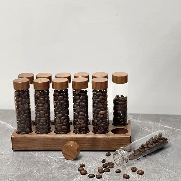 Conteneur en noyer pour grains de café avec entonnoir, coffeeware pour amateurs de café, kit de deux pièces pour rangement et conservation, idéal pour baristas et amateurs de café à la maison