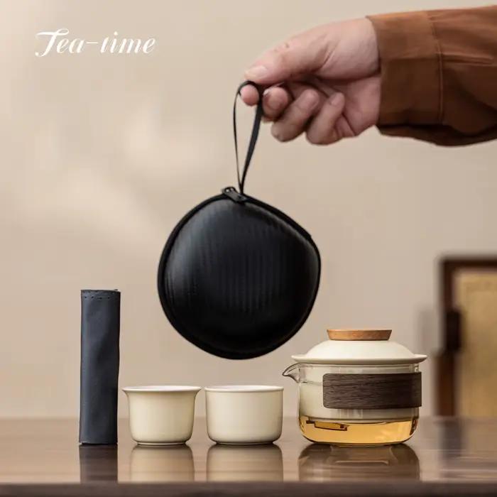 Ensemble de thé de voyage en céramique, set complet pour cérémonies de thé, picnics et randonnées, cadeau idéal pour collectionneurs et amateurs de thé ```
