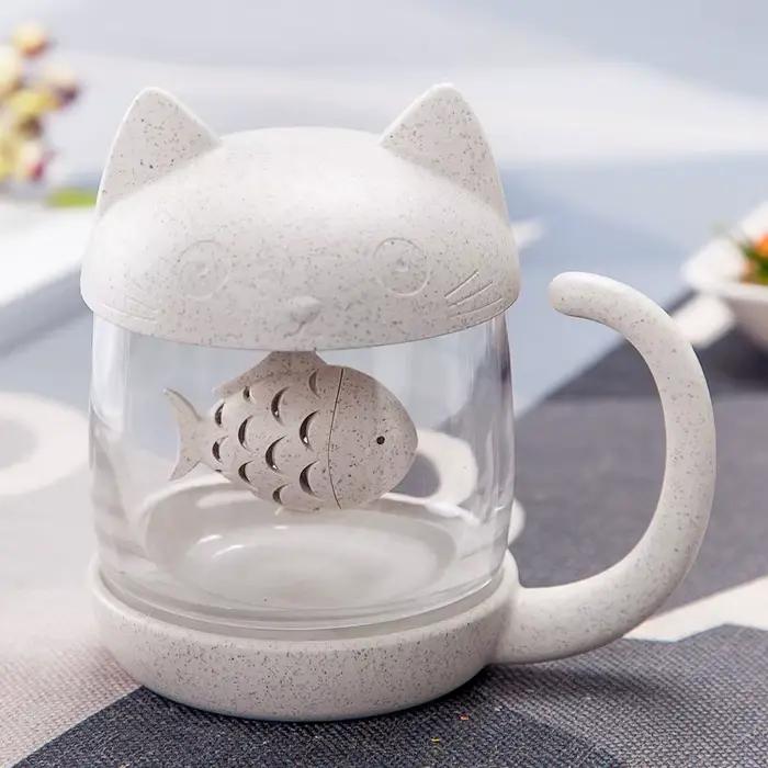 Tasse à thé en verre pour chat avec infuseur à thé au poisson