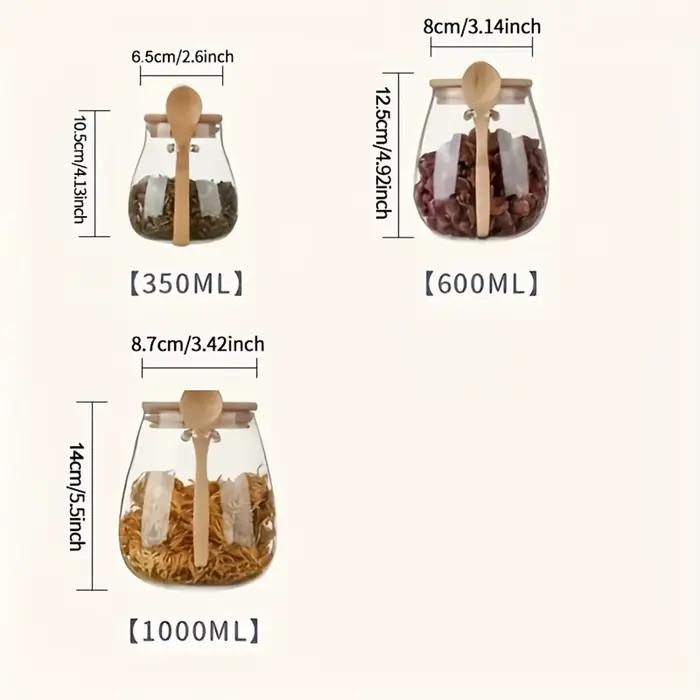 Boîte de sucre de thé de stockage hermétique en verre avec cuillère en bois récipient de scellage de garde-manger de cuisine pour les épices de café de thé de feuilles mobiles