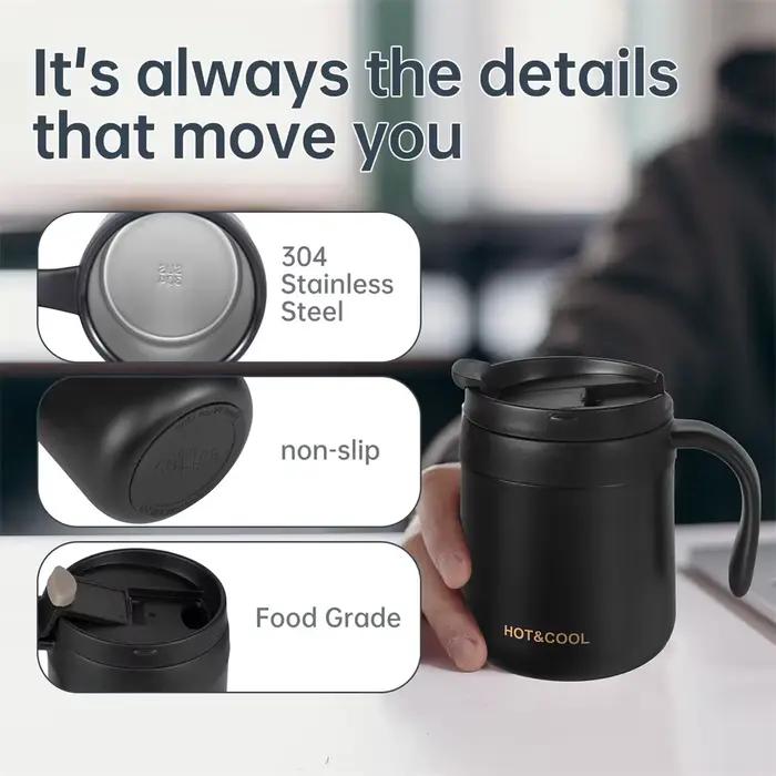 Tasse à café isolante avec poignée en acier inoxydable 350ml 500ml rouge noire pour café infusion froide thé occasionnels à offrir cadeau