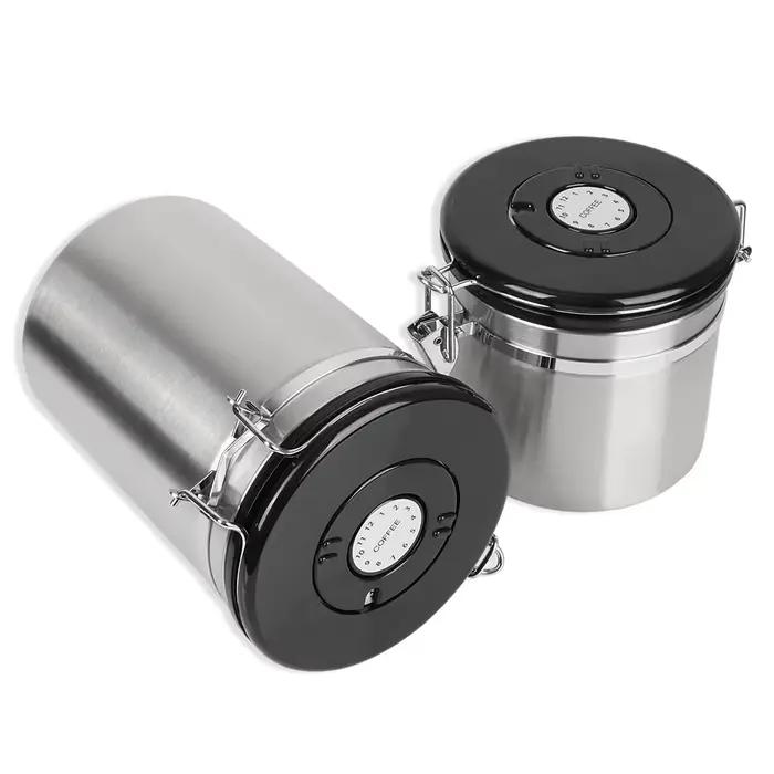 Boîte de rangement pour grains de café en acier inoxydable avec couvercle hermétique pour préserver la fraîcheur et la qualité du café à offrir pour les occasions spéciales