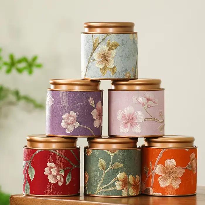 Boîte de thé vide à motif de fleurs