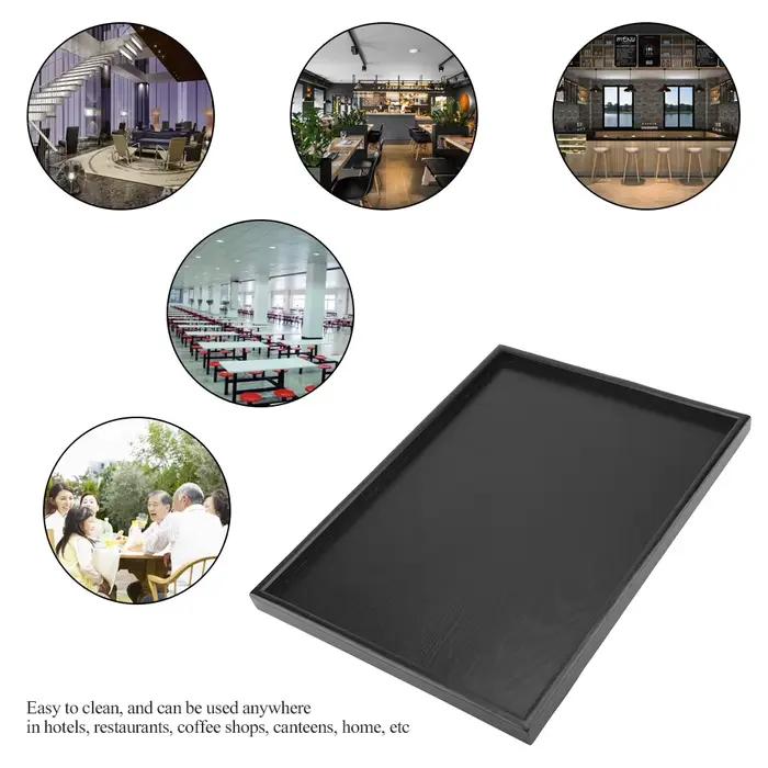 Plateau à thé rectangulaire noir en bois massif
