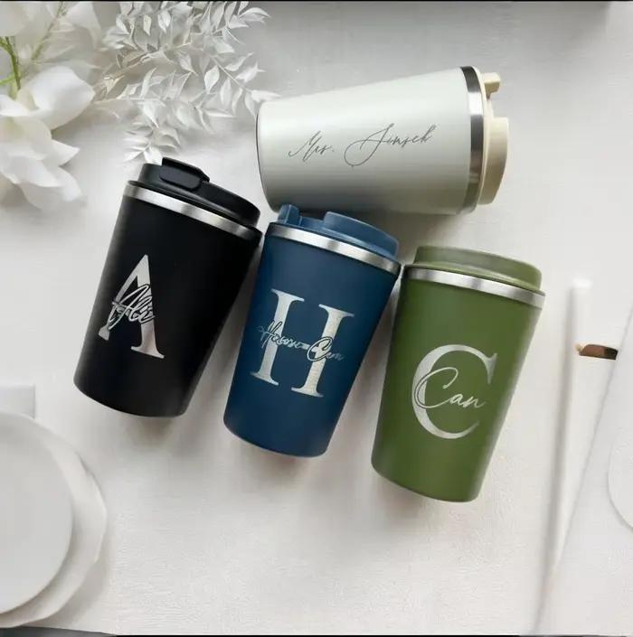 Tasse personnalisée en acier inoxydable avec gravure laser pour femmes, tasse de voyage isotherme double paroi, cadeau unique pour les amateurs de café et de thé