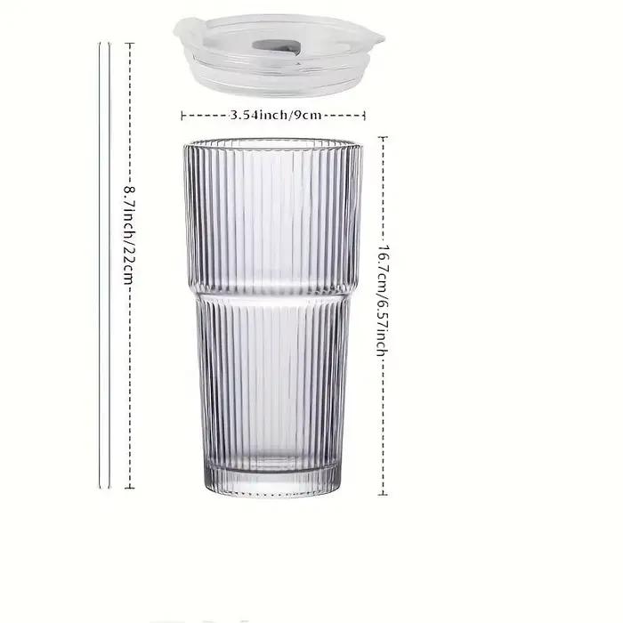 Tasse à café en verre à rayures de grande capacité
