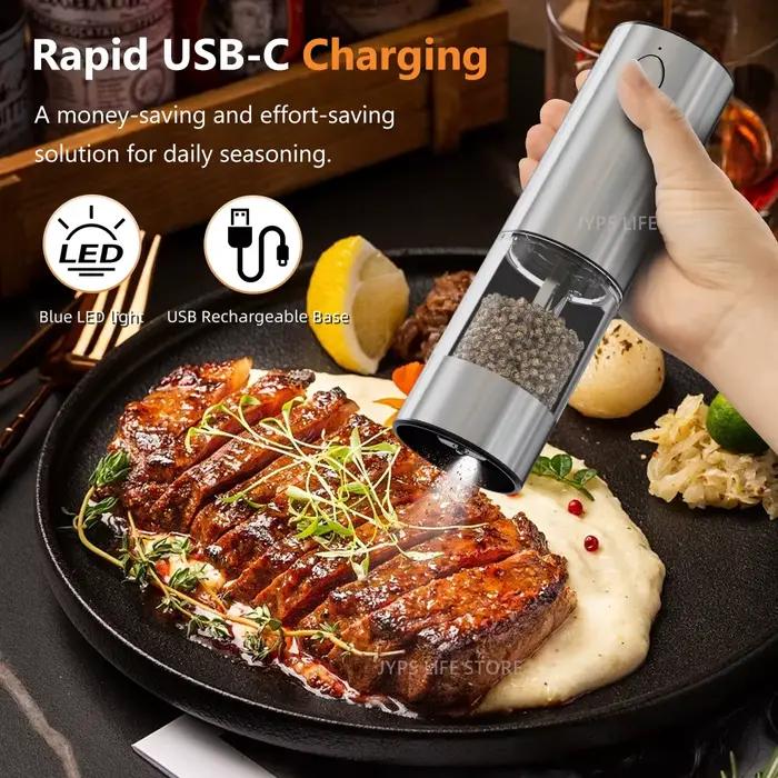 Moulin à poivre électrique en acier inoxydable, moulin à sel et à poivre, Rechargeable par USB, gros