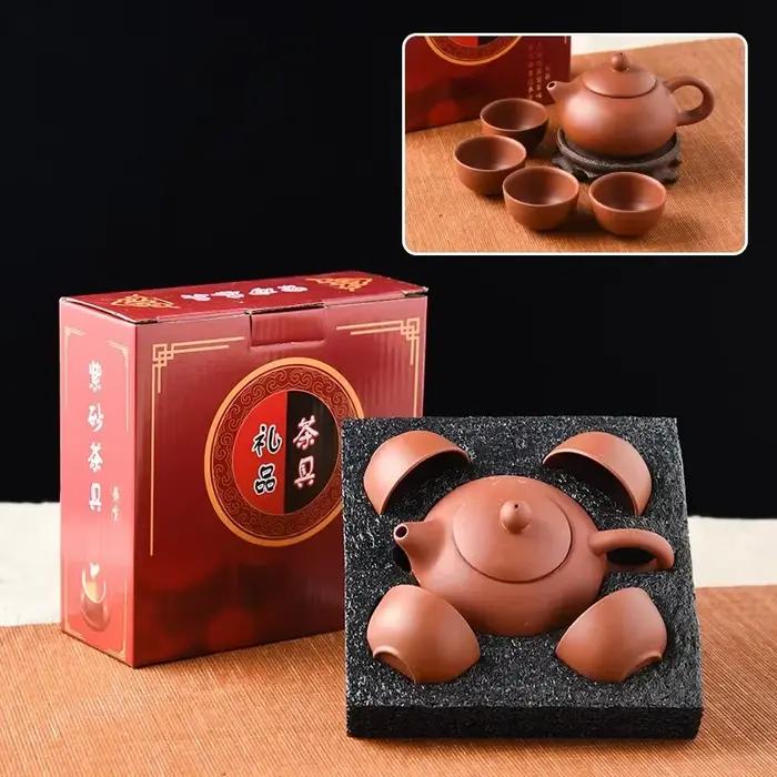 Service à thé Kung Fu sable violet, un ensemble complet de quatre tasses de théière en céramique épa