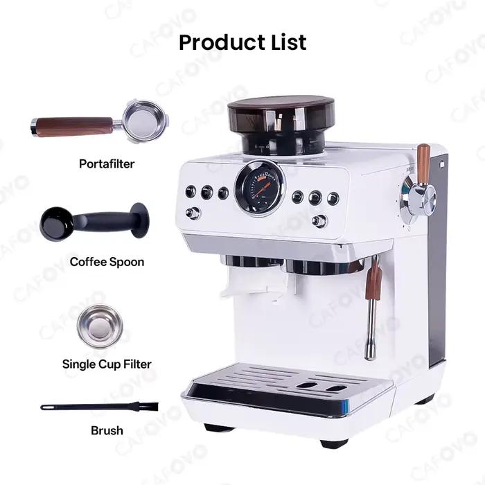Machine à café semi-automatique 3-en-1 CAFOVO E161G avec moulin à grains intégré et mousseur à lait
