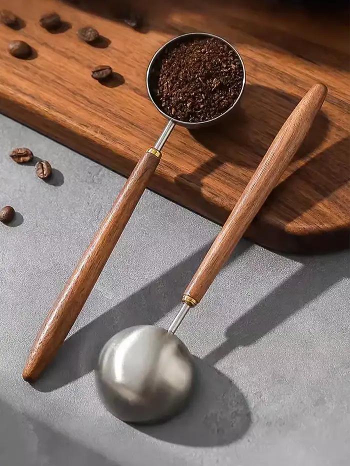 Cuillère à café-manche en bois de noyer Vintage, cuillère à café en acier inoxydable, cuillère à thé