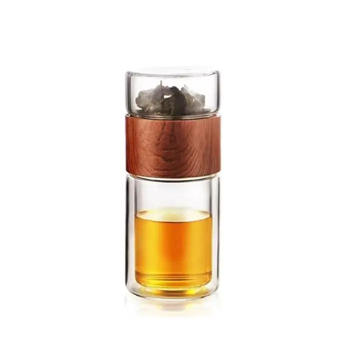 Bouteille à thé YOMEEI 240 ml, gourde de voyage portable à double paroi en verre avec infuseur à thé