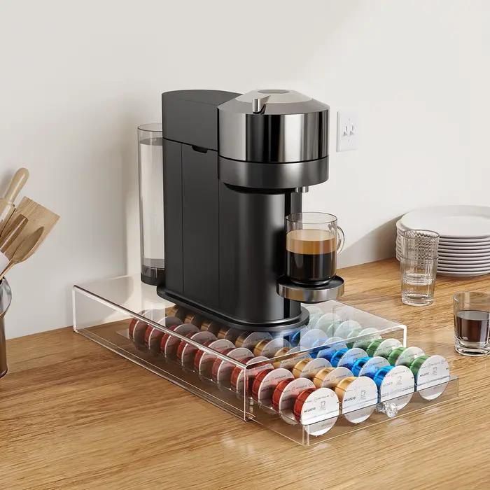 Porte-dosettes de café, tiroir en acrylique Compatible avec les Capsules Nespresso Vertuo, organisat