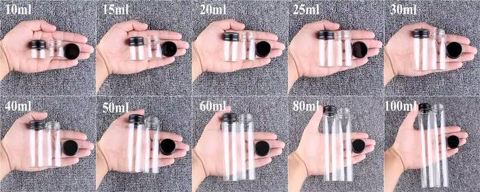 12 pièces/lot 10ml 15ml 20ml 25ml 30ml 40ml 50ml 60ml 80ml 100ml bouteilles en verre avec bouchons e