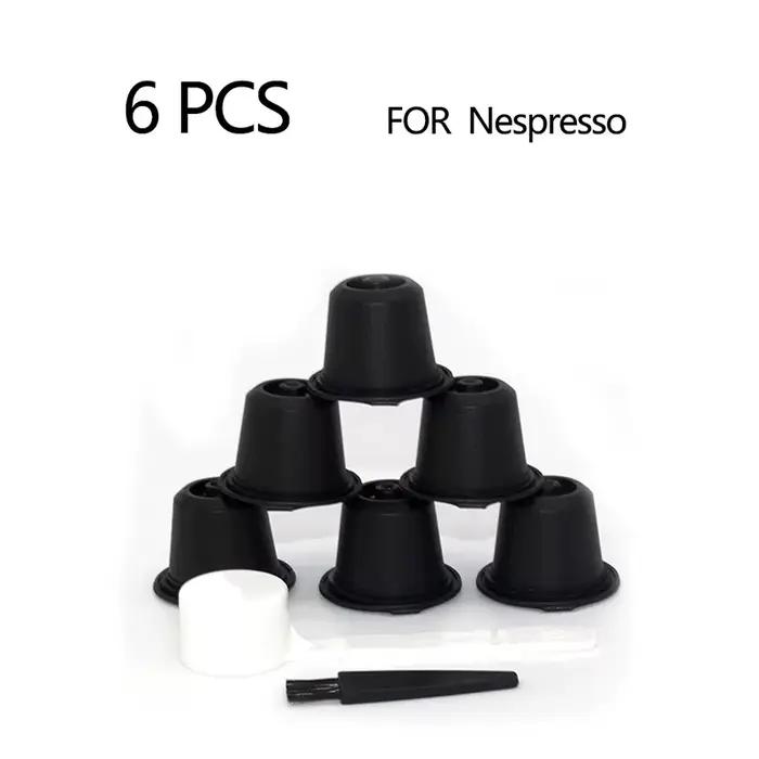 Capsules de café Nespresso rechargeables et réutilisables avec cuillère et brosse en plastique pour usage domestique et occasions spéciales en gris clair jaune clair kaki foncé vert clair
