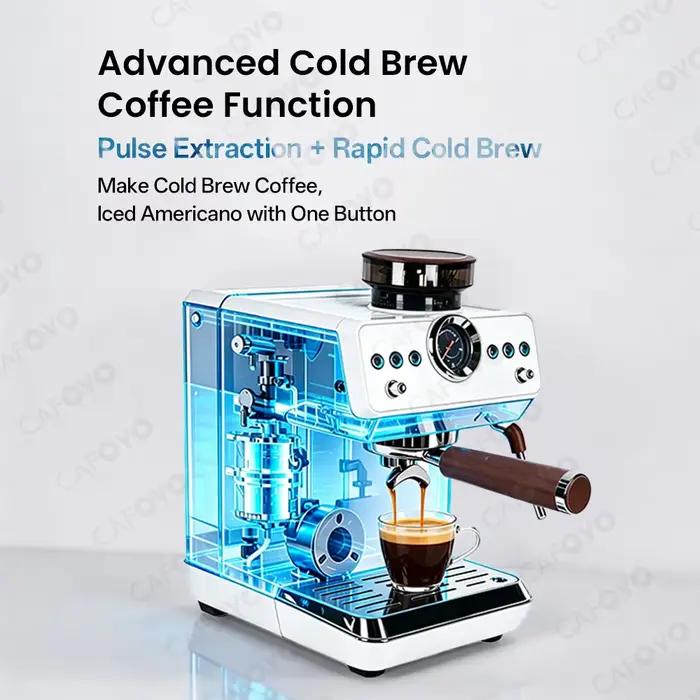 Machine à café semi-automatique 3-en-1 CAFOVO E161G avec moulin à grains intégré et mousseur à lait pour barista à domicile expresso et cold brew 220V