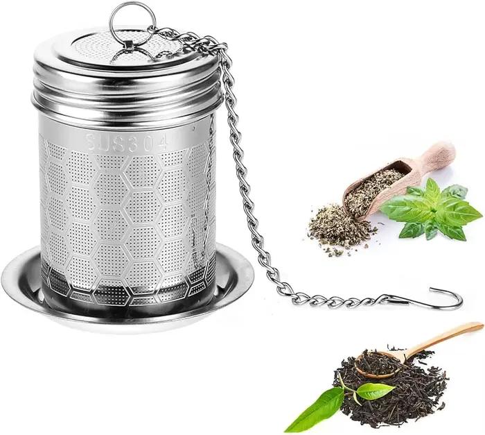 Ensemble de passoires à thé en acier inoxydable 304 : infuseur à thé à mailles extra fines pour thé en feuilles mobiles - Couvercle fileté mince mis à jour pour le thé noir