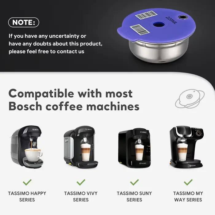 Dosettes de café en acier inoxydable 60/180/200/220ml pour BOSCH Tassimo-filtre à capsules rechargeable