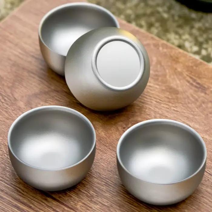 D2 pur titane Double couche petite tasse à thé café pour Camping en plein air
