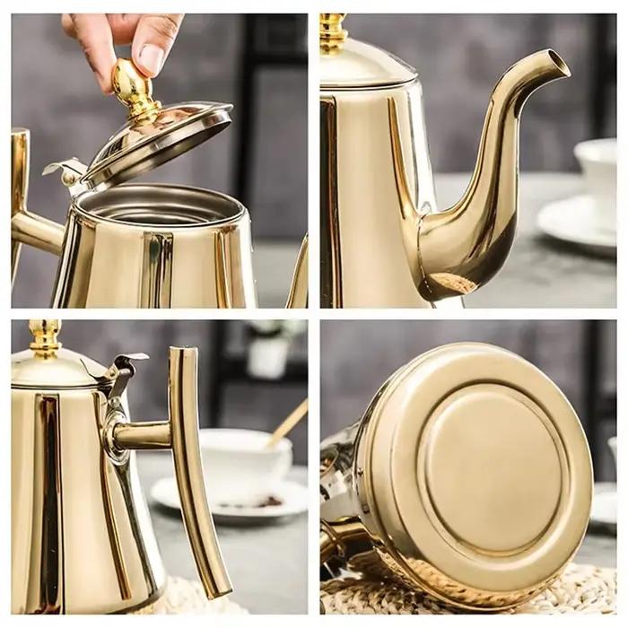 Théière en acier inoxydable avec infuseur amovible pour thé à fleurs en vrac et café pour cuisinière sûre occasionnelle usage quotidien et réception