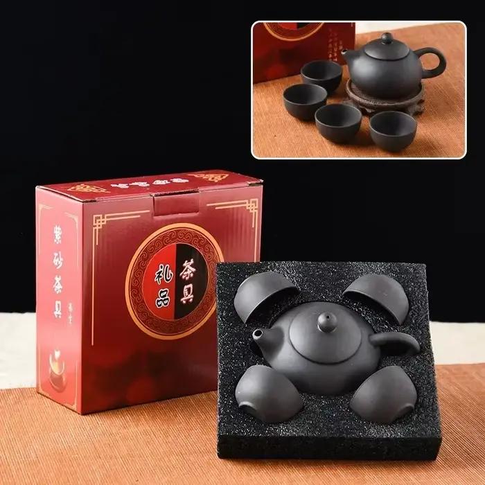 Ensemble de thé Kung Fu sable violet en céramique épaissie avec tasses et théière à fleurs pour occasions spéciales et rassemblements familiaux