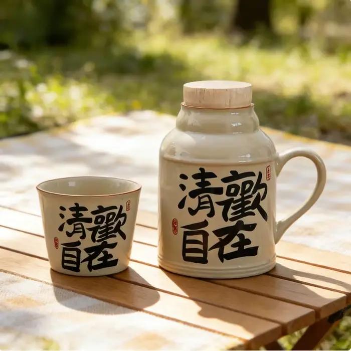 Thermos à thé en céramique portable avec couvercle en liège-théière isolée pour voyage bureau maison tasse à ragoût personnelle PremiumDrinkware cadeau