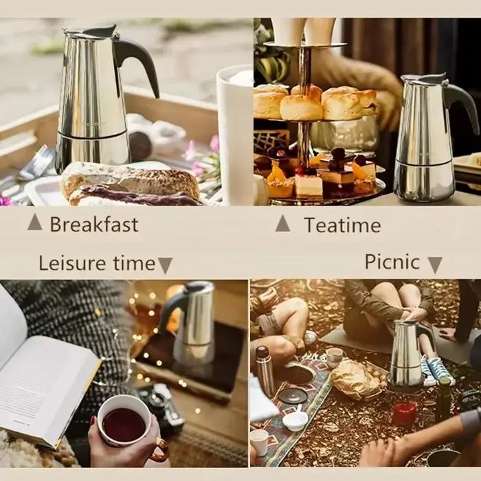 Cafetiere Moka 2 Tasses Acier Inoxydable Vert Clair Percolateur Portable Classique Pour Cafe Italian Espresso Latte Cuisine Occasions Speciales