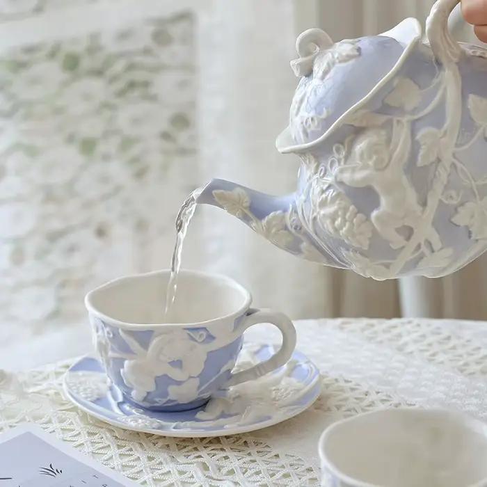 Ensemble de tasse à café et soucoupe vintage en céramique porcelaine, design palais européen, compatible micro-ondes et lave-vaisselle, cadeau occasionnel