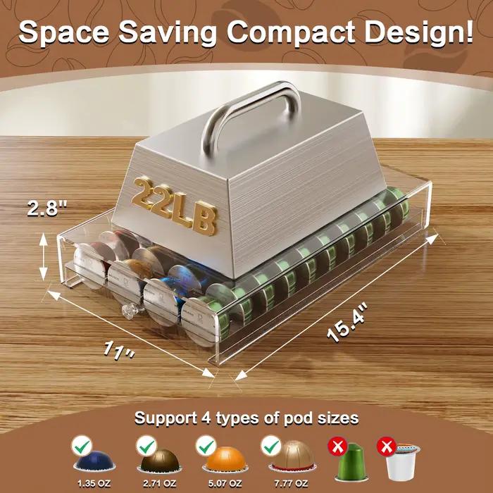 Porte-dosettes en plastique clair pour capsules Nespresso Vertuo, rangement de 40 dosettes, conception ergonomique pourvue d'une vue directe sur chaque capsule, compatible avec les machines Nespresso VertuoLine, facile à installer et à entretenir
