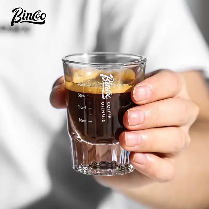 Tasse à café Bincoo en verre résistant à la chaleur avec échelle de mesure pour préparation d'espresso et de lait occasions quotidiennes et spéciales