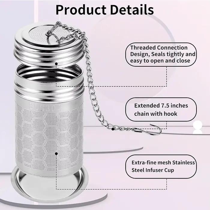Ensemble de passoires à thé en acier inoxydable 304 : infuseur à thé à mailles extra fines pour thé en feuilles mobiles - Couvercle fileté mince mis à jour pour le thé noir