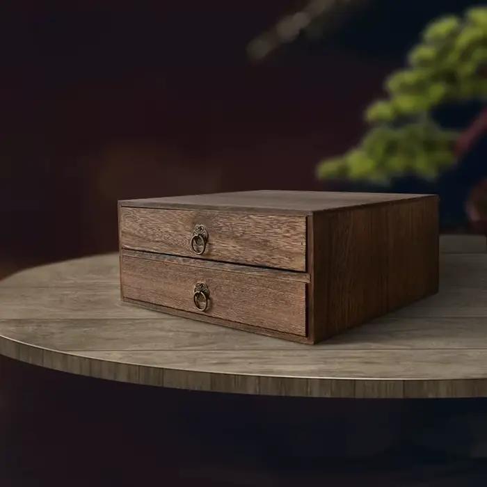 Boîte de rangement de thé multicouche Vintage en bois massif